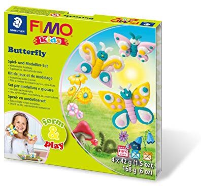 Staedtler FIMO KIDS Form&Play "Butterfly", kit gioco per creare le proprie farfalle preferite con la pasta morbida modellabile FIMO, per bambini, 8034 10 LY