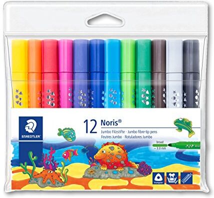 Staedtler Noris, 12 Pennarelli in Colori Assortiti con Punta Sintetica, Larghezza di Tratto Jumbo, Lavabile da Molti Tessuti, 328-B Wp12