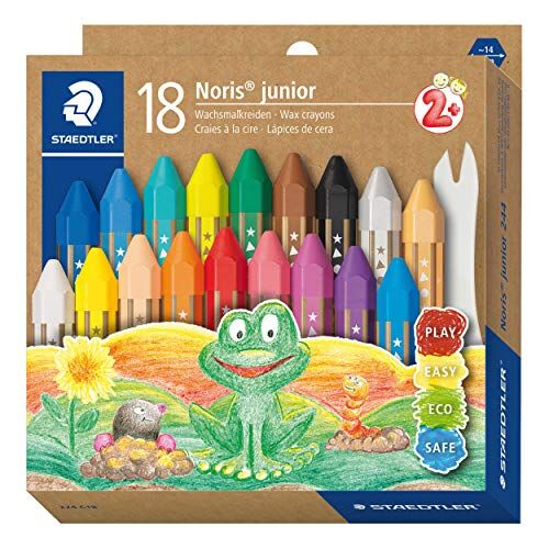 Staedtler Noris Junior 224 C18 Pastelli a cera per bambini dai 2 anni in su, colori assortiti, confezione da 18