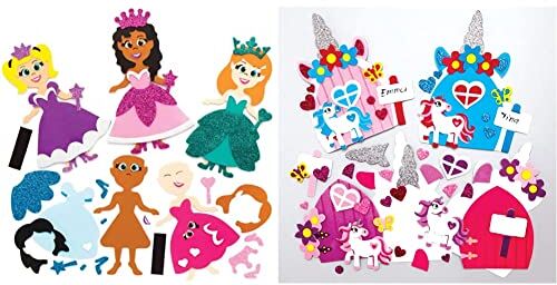 Baker Ross AX667 Kit Porte Fatate Unicorno in Legno Confezione da 4, Arti e mestieri creativi & Kit Calamita Principessa Mix & amp;Match, ideale per bambini, artigianato e lavoretti creativi