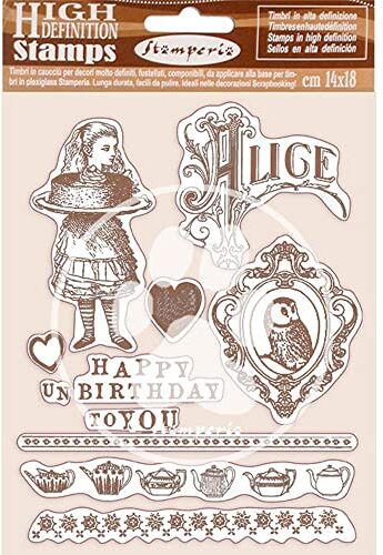 Stamperia International Rubber Stamp Timbro in Gomma HD – Happy Birthday Alice, Vario, 14 x 18 cm