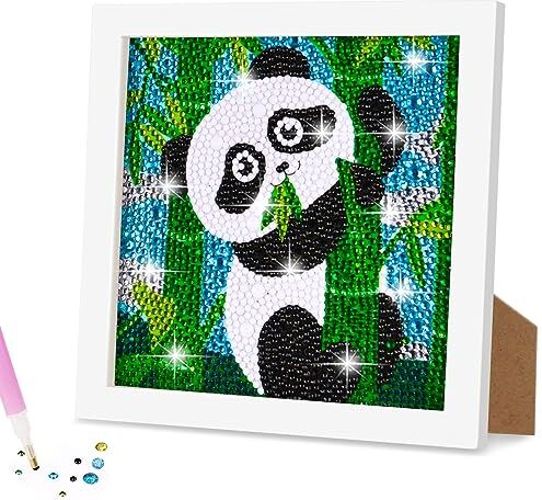 AUAUY Diamond Painting Kit, 5D Diamond Painting Gatti Kit con Cornice in Legno, DIY Diamante Painting Bambini Pittura Kit Craft Arts Regalo per Decorazione Della Parete di Casa Bambini (Panda)