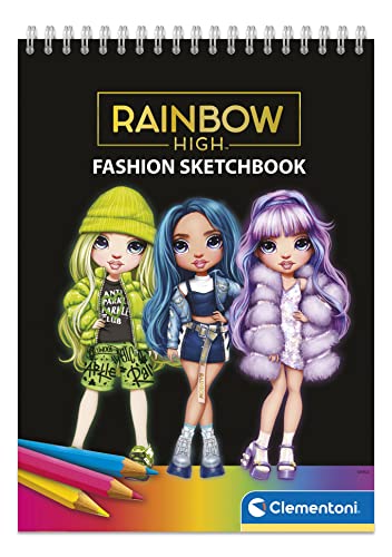 Clementoni Rainbow High-Fashion Set Disegno, Sketchbook da Colorare, Gioco Creativo Bambina 6 Anni-Made in Italy, Multicolore,