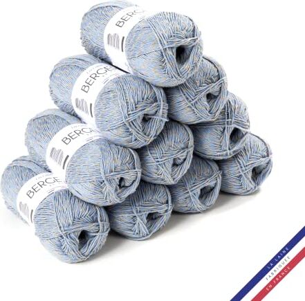 Bergere de France Bergère de France LIN COTON, 10 gomitoli di lana per lavoro a maglia e all'uncinetto (10 x 50 g) 30% lino 3 mm Filato naturale per l'estate Blu (Wissant)