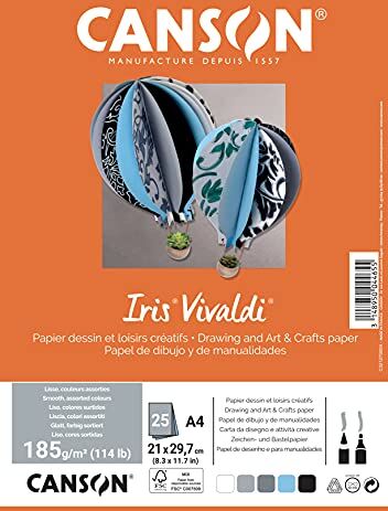 Canson Iris Vivaldi Confezione da 25 fogli di carta A4, 185 g/m², colori assortiti