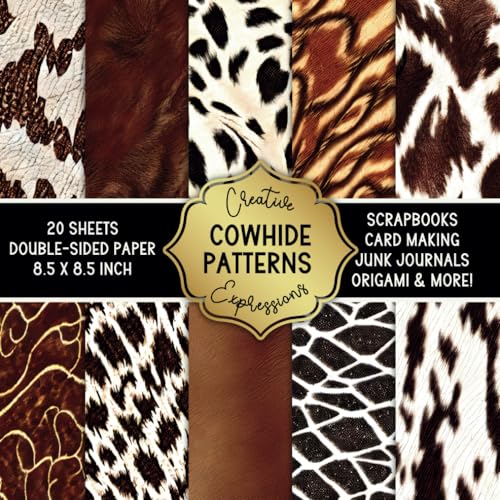 Creative Cowhide Patterned Double-Sided Craft Paper, 8.5" Square: Decorative Specialty Pad for Scrapbooks, Junk Journals, Origami, Cardmaking