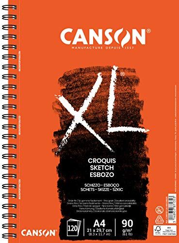 Canson XL Croquis, ideale per schizzo o disegno, carta leggera 90g/m, A4-21 x 29, 7 cm, 120 fogli grana fine, avorio