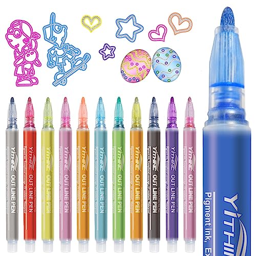 YITHINC Penne Glitterate Colorate, Regalo Bambina 4-12 Anni, Regalo Comunione Bambina, pennarelli metallizzati glitterati di Contorno per Scrapbooking, Set Cancelleria Bambina, Idee Regalo Bambini