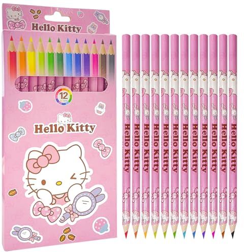 BJPERFMS Hello Kitty Matite Colorate Bambini, 12PCS Colori Bambini 2 Anni e Oltre, Sanrio Hello Kitty Kit Disegno, Matite Colorate per Disegnare, Festa Bambini, Regalo