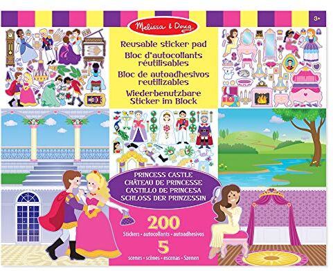 Melissa & Doug Libro adesivi attacca e stacca bambini, Album sticker castello della principessa, Giochi da viaggio creativi per bambini e bambine dai 3 anni in sù