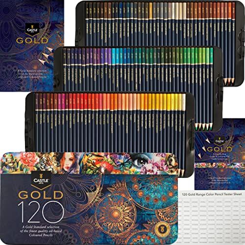 Set di 120 Matite Colorate di Qualità Oro   Anime a Base d’Olio Più Appuntite e Resistenti alla Rottura   Per Artisti Adulti e Coloristi   In un Cofanetto di Metallo