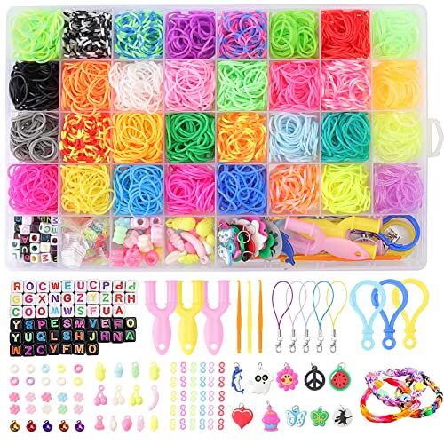 UUlioyer Elastici per Braccialetti, 2200+ Kit Braccialetti, 32 Colori Elastico per Braccialetti, set Braccialetti Bambina Fai Da Te con Accessori Varie Perline e Loom Band (40 griglia)