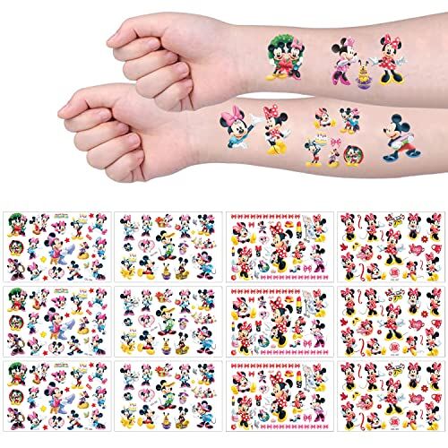 TMXKDSJ Mickey Mouse Tatuaggi Temporanei per Bambini,12 Fogli Minnie Mouse Adesivi Tatuaggi Finti per Ragazze Ragazzi, Tatoo Impermeabili e Durevoli,Giocattoli Gadget per Bambini Festa Compleann