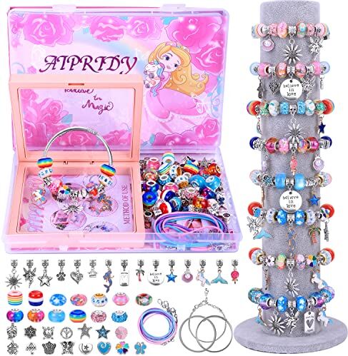 AIPRIDY Unicorno Sirena Regali per Ragazze, Gioielli Artigianato Ragazze, Scuola Girl Craft Set Bracciali DIY Giocattoli, Ragazze Regali 5 6 7 8 9 10 11 anni (72 Pezzi di rosa)