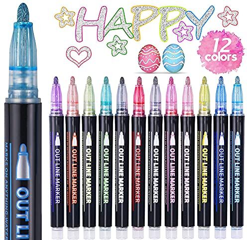 ECtury Penne Glitterate Colorate, Regalo Comunione Bambina, Regalo Bambina 4-12 Anni, 12 Colori Pennarelli Glitter Magici Metallici per Disegni, Scrapbook, Cancelleria Bambina, Idee Regalo Ragazz