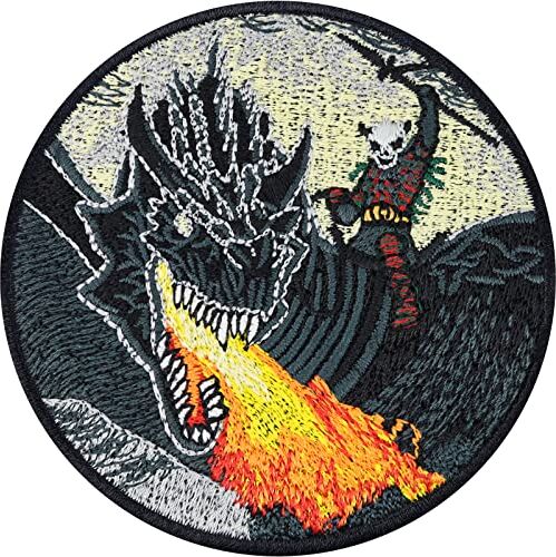 EXPRESS-STICKEREI Toppa ricamata ferro o cucitura: DRAGO DRAGONIERE Applicazione dragone nero da cucire   Adesivo drago nero, regalo per gli amanti di Game of Thrones 80x80mm.