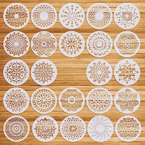 OOTSR 24 Pz Mandala Stencil per Pittura Riutilizzabile, 12.7cm Stencil Decorativi per Pareti Stencil in Plastica, Stencil Modelli di Pittura per Muro Legno Design Scrapbooking DIY