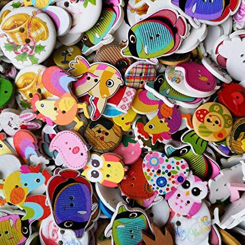 Chenkou Craft Bottoni assortiti in legno, 100 pezzi, colori assortiti