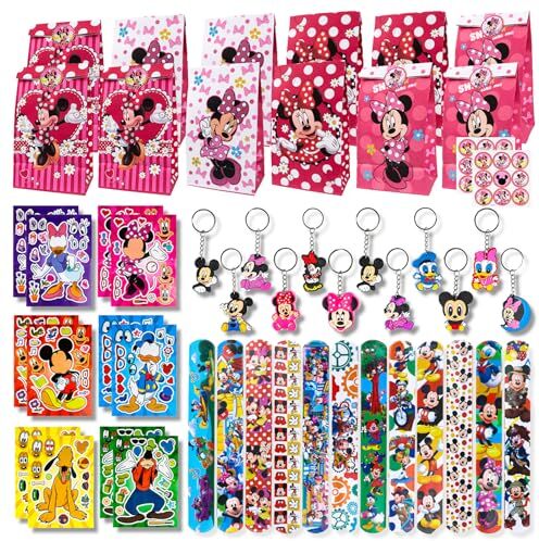 Gxhong Mickey & Minnie Mouse Regali Bambini, Bomboniera Compleanno, Borsa Compleanno, Braccialetti Regalo Festa, Adesivi, Portachiavi Bambini, Kit Feste a Tema, Forniture per Ragazzi Festa di Compleanno