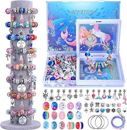 AIPRIDY Unicorno Sirena Regali per Ragazze, Gioielli Artigianato Ragazze, Scuola Girl Craft Set Bracciali DIY Giocattoli, Ragazze Regali 5 6 7 8 9 10 11 anni (72 Pezzi Aqua)