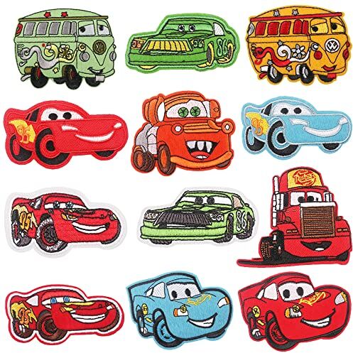 SECOLI 12 Pezzi Cars Toppe Termoadesive Bambini, Patch Termoadesive, Toppe Termoadesive Adulto, Toppe Ricamate Adesive per Tessuti, per Riparare Buchi e Giacche, Pantaloni, Camicie, Maglioni