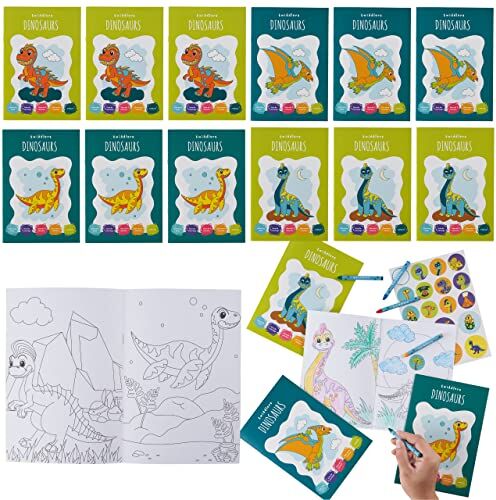 THE TWIDDLERS 12 Mini Libri da Colorare per Bambini, Formato A5-16 Divertenti Disegni Assortiti con 48 Pennarelli e Adesivi Inclusi – Regalini Fine Festa Fai da Te per Bimbi e Bimbe da 4 a 8 Anni