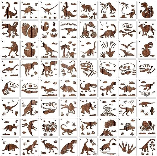 MWOOT 64 Pezzi Dinosauro Stencil per Pittura, Riutilizzabili Animali Painting Stencils, DIY Stencil Disegnare Journal Accessori per Scrapbook, Disegno, Pavimenti, Carta,Mobili,Legno,Muro(10.2*10.2CM)