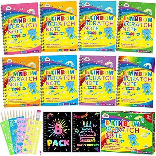 ZMLM Scratch Art Party Regali: 8 confezioni di arcobaleno scratch art notebook bulk scratch paper art craft regalo bambini 3-12 anni ragazze ragazzi articoli regalo di compleanno