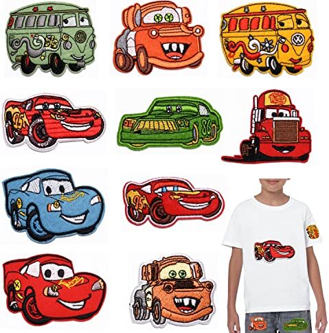 MODALI Toppe Termoadesivi Cars, Toppe Termoadesive Bambini Auto, Toppe per Rifiniture Cucito, 10 Pz Toppa Termoadesiva per Tessuti, Patch Toppa Adesiva per Tessuti per Giacca, Magliette, Pantaloni