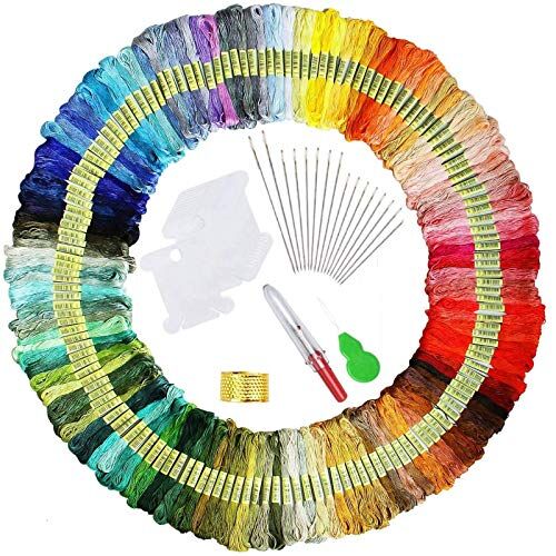 LauCentral elloLife 150 matasse di filo da ricamo, colori casuali, in cotone, kit per la creazione di braccialetti con 12 bobine, organizer per principianti e adulti, per progetti di lavoro a maglia e punto