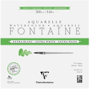 Clairefontaine Bloc Encollé 4 Côtés Fontaine Extra Blanc Grain Torchon 20x20cm 300g 15 Feuilles Papier Aquarelle Extra Blanc 100% Coton Qualité Professionnelle Clairefontaine Bloc Encollé 4 Côtés Fontaine Extra Blanc Grain Torchon 20x20cm 300g 15 Feuilles Papier Aquarelle Extra Blanc 100% Coton Qualité Professionnelle