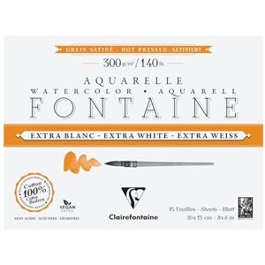 Clairefontaine Bloc Encollé 4 Côtés Fontaine Extra Blanc 15 Feuilles Papier Aquarelle Extra Blanc 100% Coton Grain Satiné Qualité Professionnelle 20x15cm 300g Clairefontaine Bloc Encollé 4 Côtés Fontaine Extra Blanc 15 Feuilles Papier Aquarelle Extra Blanc 100% Coton Grain Satiné Qualité Professionnelle 20x15cm 300g