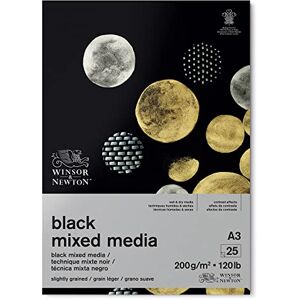 Winsor & Newton Carta colorata mista, 25 fogli di carta pesante nera da 200 g/m², 100% senza acidi, capacità di archiviazione, adatta per tecniche di pittura bagnata e asciutta, DIN A3 Winsor & Newton Carta colorata mista, 25 fogli di carta pesante nera da 200 g/m², 100% senza acidi, capacità di archiviazione, adatta per tecniche di pittura bagnata e asciutta, DIN A3