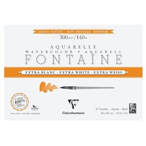 Clairefontaine Bloc Encollé 4 Côtés Fontaine Extra Blanc 15 Feuilles Papier Aquarelle Extra Blanc 100% Coton Grain Satiné Qualité Professionnelle 26x18cm 300g Clairefontaine Bloc Encollé 4 Côtés Fontaine Extra Blanc 15 Feuilles Papier Aquarelle Extra Blanc 100% Coton Grain Satiné Qualité Professionnelle 26x18cm 300g