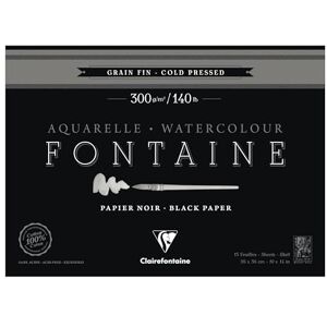 Clairefontaine Blocco collato 4 lati di carta da disegno Fontaine 20 fogli grana fine 26x36 cm 300g, Nero Clairefontaine Blocco collato 4 lati di carta da disegno Fontaine 20 fogli grana fine 26x36 cm 300g, Nero
