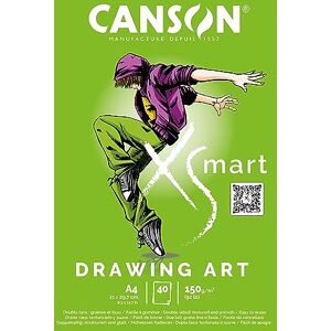 Canson XSmart, Carta da disegno bianca, Double Face: strutturata e morbida, 150gsm, Blocco incollato per lato lungo, A4-21x29,7cm, Bianco, 40 fogli Canson XSmart, Carta da disegno bianca, Double Face: strutturata e morbida, 150gsm, Blocco incollato per lato lungo, A4-21x29,7cm, Bianco, 40 fogli