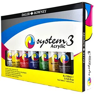 Daler Rowney System 3 colori acrilici set di 8 tubi da 150ml colori assortiti Daler Rowney System 3 colori acrilici set di 8 tubi da 150ml colori assortiti