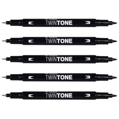 Tombow TwinTone Set di 5 pennarelli a doppia punta, 0,8 e 0,3 mm, colore: nero Tombow TwinTone Set di 5 pennarelli a doppia punta, 0,8 e 0,3 mm, colore: nero