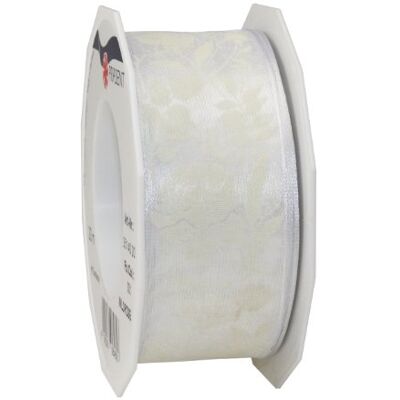 PRÄSENT Wildrose, Nastro Decorativo e Rinforzato in Organza, 40 mm 20 m, Colore: Bianco, 1 Pezzo PRÄSENT Wildrose, Nastro Decorativo e Rinforzato in Organza, 40 mm 20 m, Colore: Bianco, 1 Pezzo