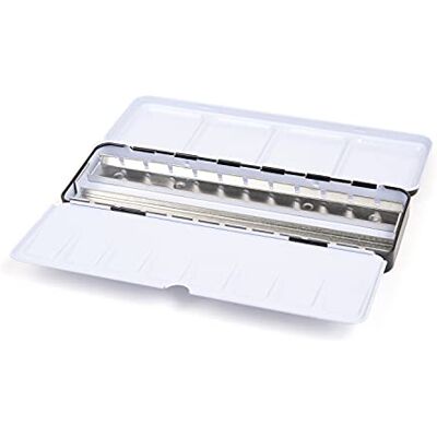 Honsell Scatola vuota per acquerello in metallo per 24 mezze o 12 ciotole intere, con tavolozza e anello per pollice, multicolore Honsell Scatola vuota per acquerello in metallo per 24 mezze o 12 ciotole intere, con tavolozza e anello per pollice, multicolore