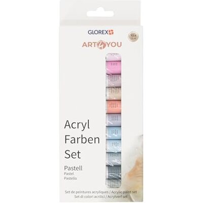 Glorex 6 2390 101 Set di colori acrilici pastello, 12 pezzi a 12 ml Glorex 6 2390 101 Set di colori acrilici pastello, 12 pezzi a 12 ml