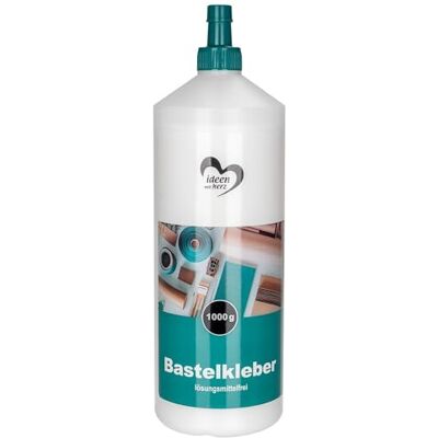 ideen mit herz Colla liquida a base d'acqua, priva di solventi, asciuga trasparente, adatta per bambini, ideale per legno, carta, foto, feltro, cartone, tessuti (1000 ml) ideen mit herz Colla liquida a base d'acqua, priva di solventi, asciuga trasparente, adatta per bambini, ideale per legno, carta, foto, feltro, cartone, tessuti (1000 ml)