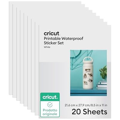 Cricut Set di adesivi impermeabili stampabili, bianco, 21,6 x 27,9 cm (20) Cricut Set di adesivi impermeabili stampabili, bianco, 21,6 x 27,9 cm (20)