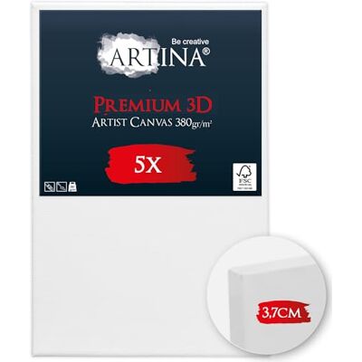 Artina Set da 5 Tele per Dipingere 100% Cotone FSC® Telaio in Legno Pittura 18x24cm spessore alto piccole per pittori comodo resistente pittura Tela acrilica acrilico 3D Premium Artina Set da 5 Tele per Dipingere 100% Cotone FSC® Telaio in Legno Pittura 18x24cm spessore alto piccole per pittori comodo resistente pittura Tela acrilica acrilico 3D Premium