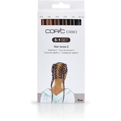 Copic Ciao Pennarelli colorati – Set di 5 + 1 tonalità di capelli 2, per arte e artigianato, colorazione, grafica, evidenziatore, design, anime, professionisti e principianti, forniture artistiche e Copic Ciao Pennarelli colorati – Set di 5 + 1 tonalità di capelli 2, per arte e artigianato, colorazione, grafica, evidenziatore, design, anime, professionisti e principianti, forniture artistiche e