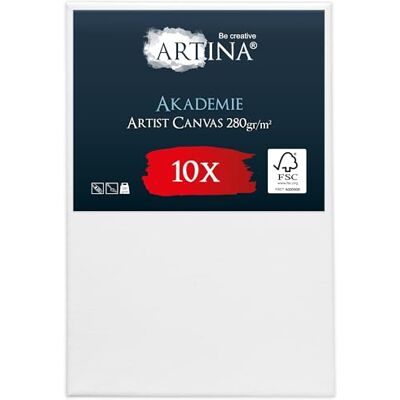 Artina Set da 10 Tela per Dipingere Telaio in Legno Certificato FSC® Canvas 40x60cm bianca 100% cotone canvas tele per pittura non si deforma colori acrilici Akademie Artina Set da 10 Tela per Dipingere Telaio in Legno Certificato FSC® Canvas 40x60cm bianca 100% cotone canvas tele per pittura non si deforma colori acrilici Akademie