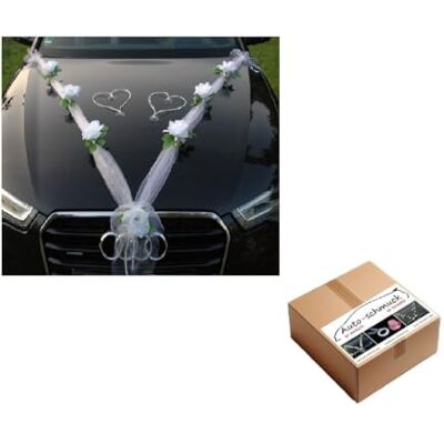 Auto-schmuck so einfach so kreativ Autoschmuck Decorazioni per Macchina, Nastro in Organza + Cuori Ornamentali, per sposi, Matrimoni, Motivo: Rose, Decorazioni per Auto, Rattan (Bianco) Auto-schmuck so einfach so kreativ Autoschmuck Decorazioni per Macchina, Nastro in Organza + Cuori Ornamentali, per sposi, Matrimoni, Motivo: Rose, Decorazioni per Auto, Rattan (Bianco)