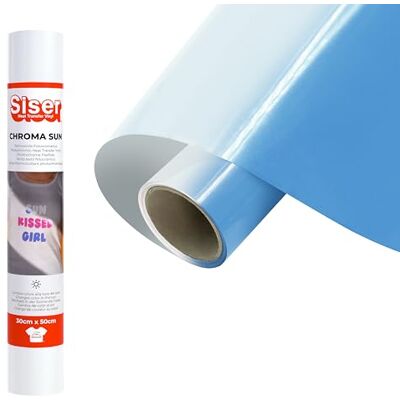 SISER Chroma Sun 30 x 50cm, Vinile Termoadesivo con variazione cromatica attivata dai raggi UV Bianco <-> Blu Per tutte le macchine da taglio Per Personalizzare i Tessuti e Abbigliamento SISER Chroma Sun 30 x 50cm, Vinile Termoadesivo con variazione cromatica attivata dai raggi UV Bianco <-> Blu Per tutte le macchine da taglio Per Personalizzare i Tessuti e Abbigliamento