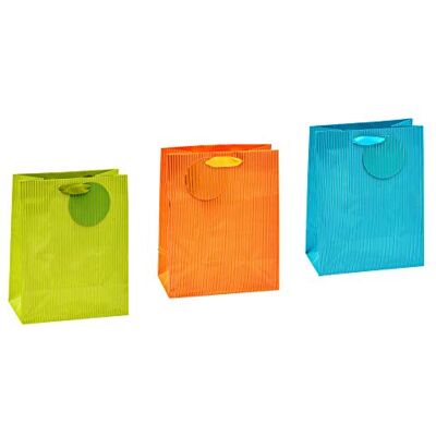 TSI Sacchetti da Regalo, 3 Colori a Righe d'Argento Sottilissimi, Misura 23 X 18 X 10 Cm, Confezione da 12 Pezzi TSI Sacchetti da Regalo, 3 Colori a Righe d'Argento Sottilissimi, Misura 23 X 18 X 10 Cm, Confezione da 12 Pezzi