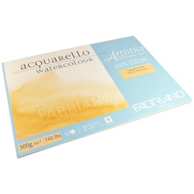 Honsell Fabriano Artistico Acquarello Watercolour, bianco naturale, grana fine pressata, 35,5 x 51 cm, 15 fogli da 300 g/m², cartoncino per acquerello di alta qualità, blocco 4 lati, vegano Honsell Fabriano Artistico Acquarello Watercolour, bianco naturale, grana fine pressata, 35,5 x 51 cm, 15 fogli da 300 g/m², cartoncino per acquerello di alta qualità, blocco 4 lati, vegano
